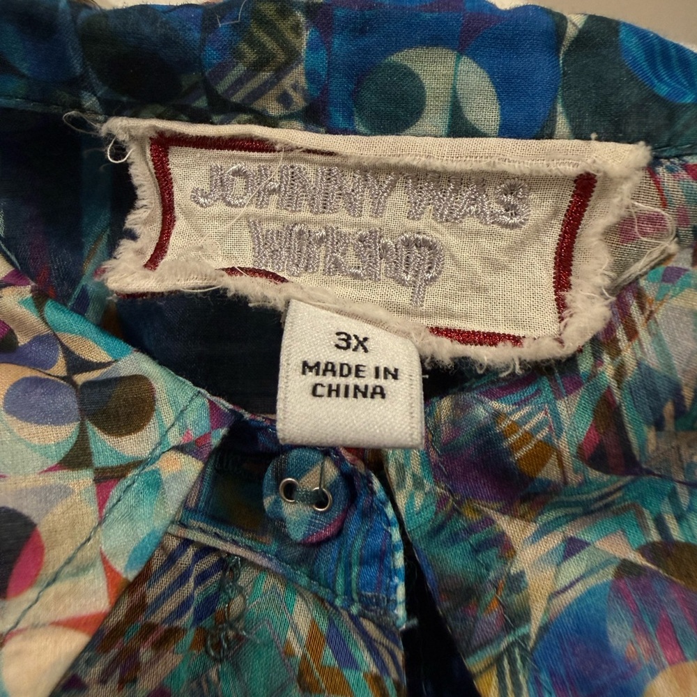 Johnny Was Teal Multi-Pattern Button Front Blouse - image 5